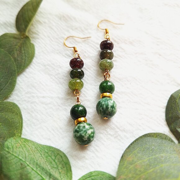 Tourmaline Crystal Earrings, Earthy Whimsigoth Earrings, Cottagecore Herbalist - Picture 6 of 8